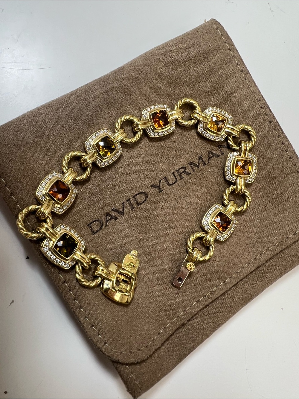 David Yurman Albion 18k Yellow Gold Diamond Lemon Citrine Link Bracelet 40.91g